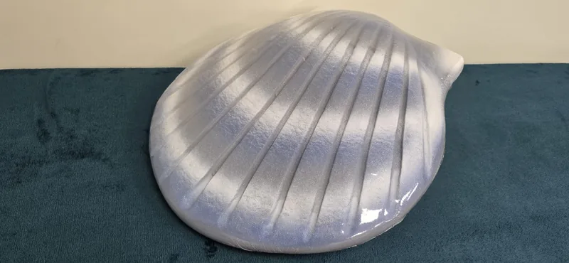 A scallop shell in brushed pewter