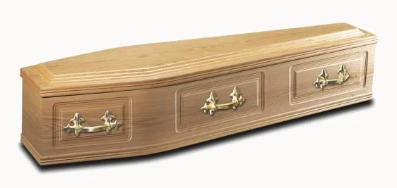 Light and dark wood veneered coffin